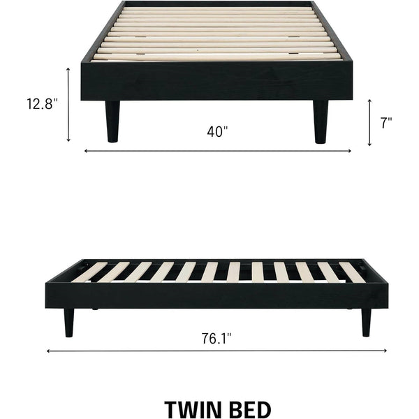 Twin size Mid-Century Modern Platform Bed Frame in Black Wood Finish