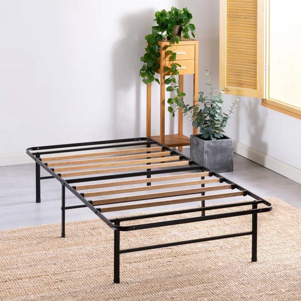 Twin size Metal Bed Frame with Bamboo Wood Slats