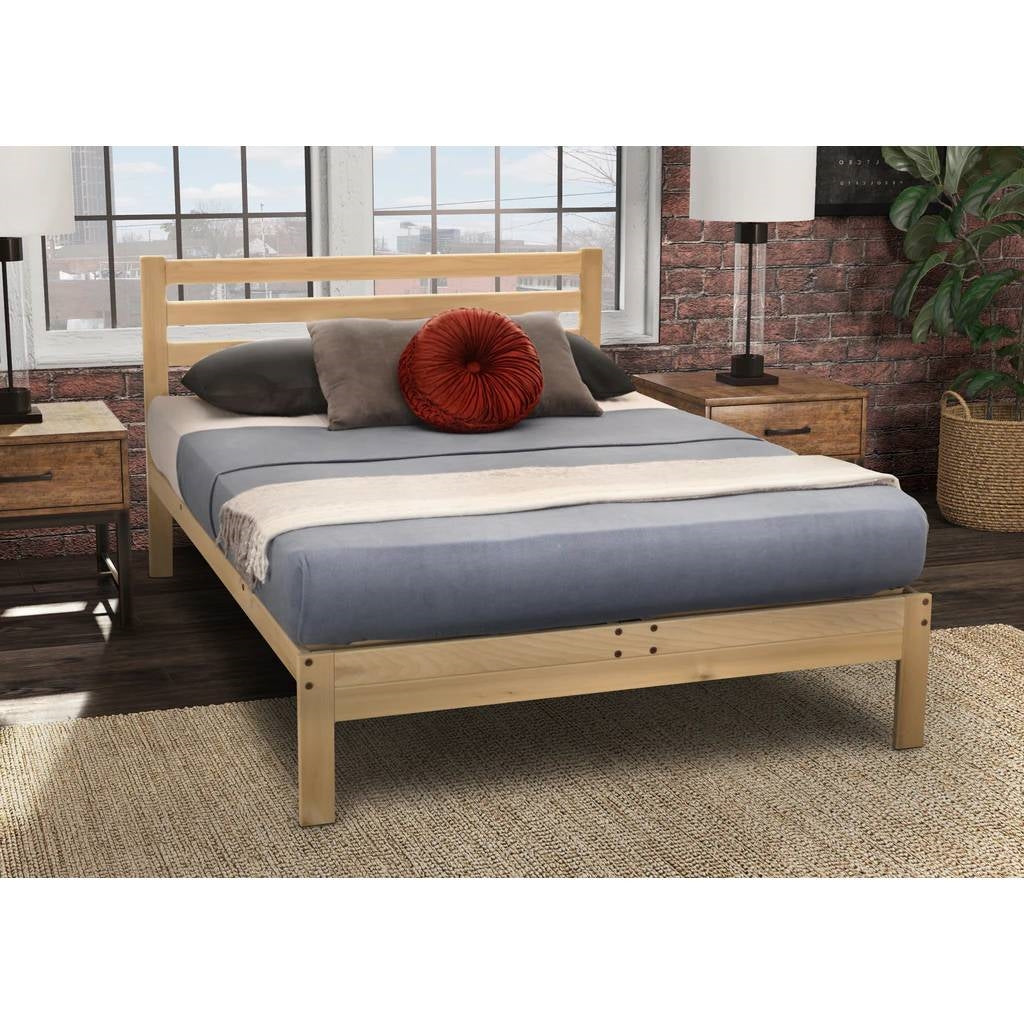 Twin XL size Solid Wood Platform Bed Frame with Slatted Headboard - Made in USA