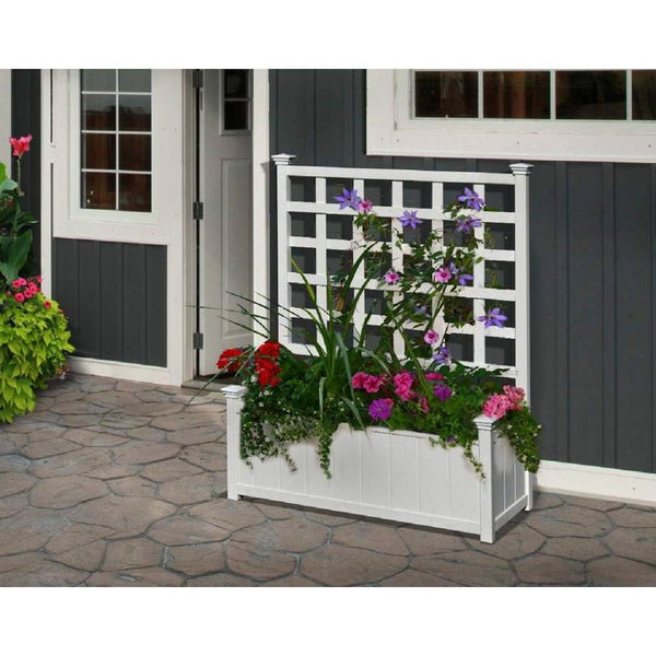 Outdoor White Vinyl Garden Planter Box with Trellis