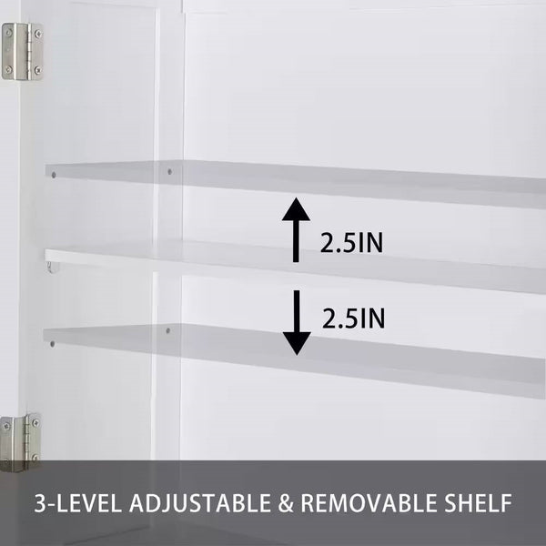 Over the Toilet Bathroom Storage Cabinet Shelving Unit in White Wood Finish