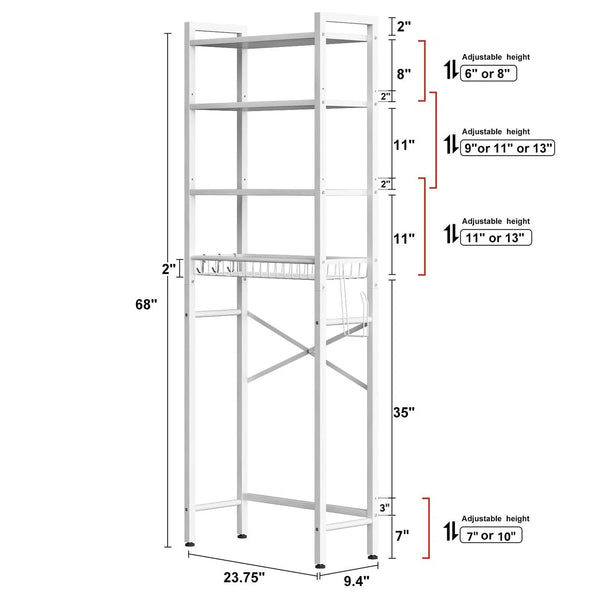 White Over the Toilet Storage Freestanding Industrial Metal Wood Shelving Unit