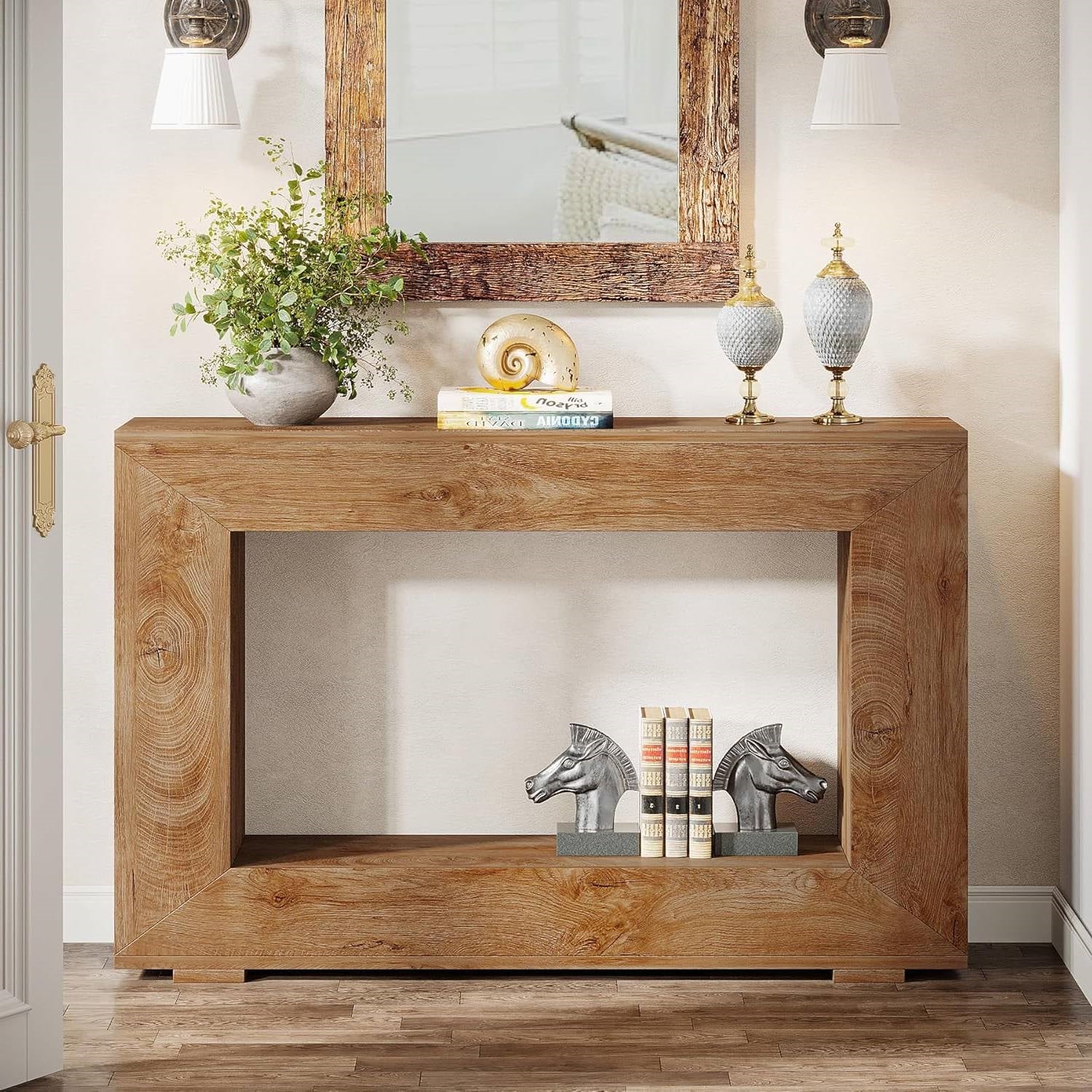 Modern Farmhouse 47-inch Long Entryway or Sofa Table in Brown Wood Finish