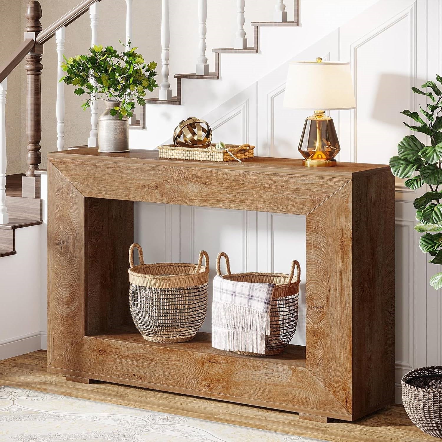 Modern Farmhouse 47-inch Long Entryway or Sofa Table in Brown Wood Finish