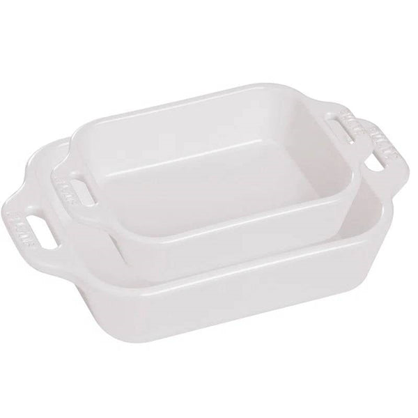 2 Piece Ceramic Stoneware Bakeware Casserole Dish Set in White