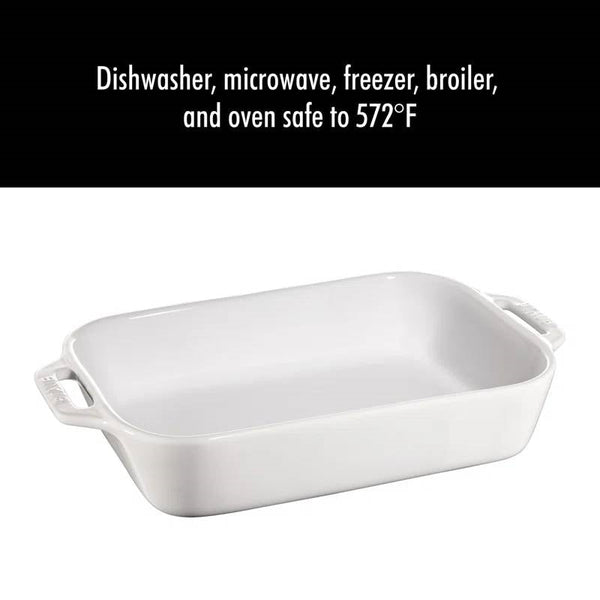 2 Piece Ceramic Stoneware Bakeware Casserole Dish Set in White