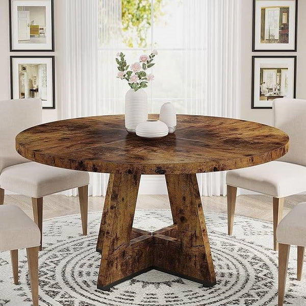 Modern Kitchen 4-Person Circular Dining Table in Rustic Brown Wood Finish