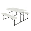 Folding White HDPE Picnic Table with 2 Benches Outdoor Patio Furniture Set