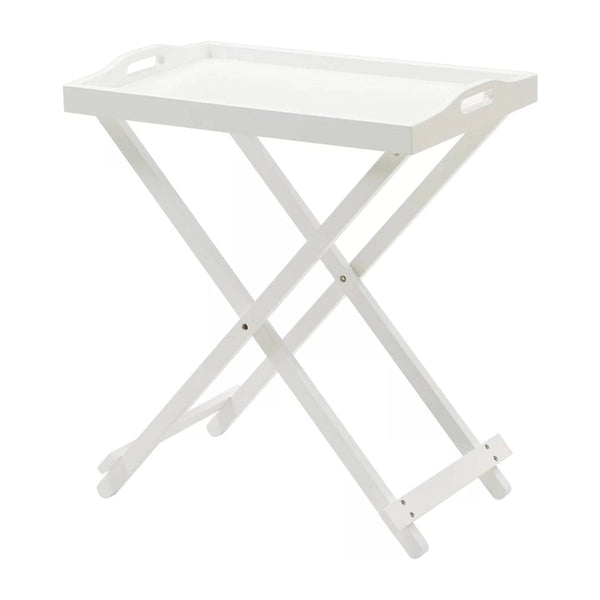 Folding TV Tray Bedside Table in White Wood Finish