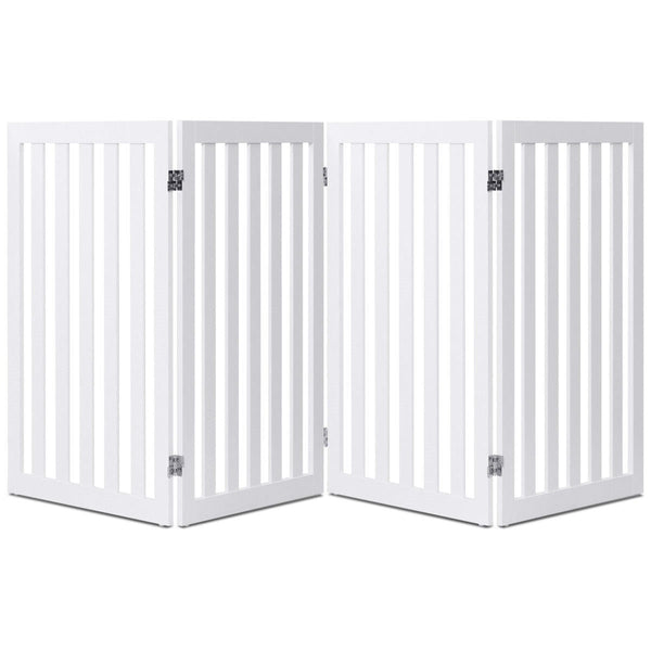 Folding 4-Panel Dog Gate Pet Fence in White Wood Finish