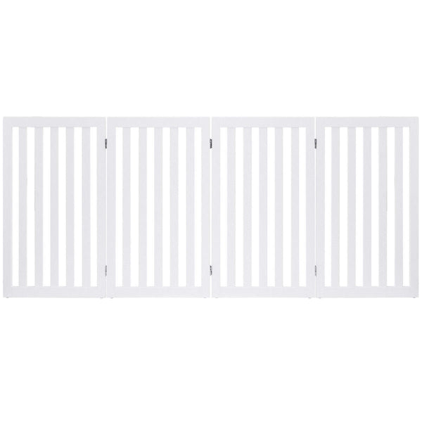Folding 4-Panel Dog Gate Pet Fence in White Wood Finish