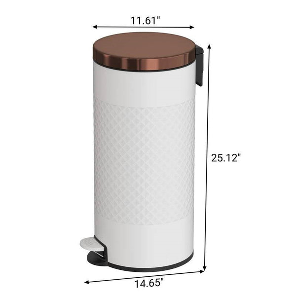 Hands Free White/Gold Metal Step On Trash Can - 8 Gallons