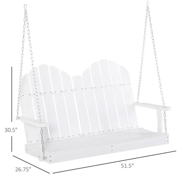 White Solid Wood 2-Seater Hanging Patio Porch Swing