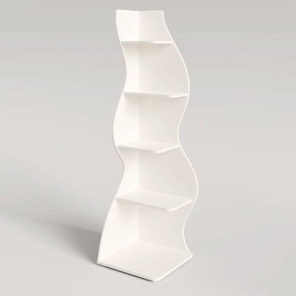 Modern Whimsical 5 Shelf Corner Bookcase Stand White Wood Finish