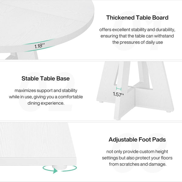 Modern Kitchen Round Circular Dining Table in White Wood Finish