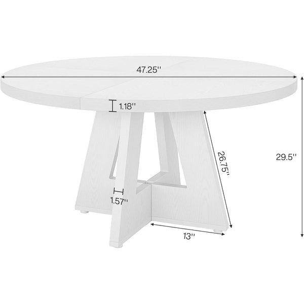 Modern Kitchen Round Circular Dining Table in White Wood Finish