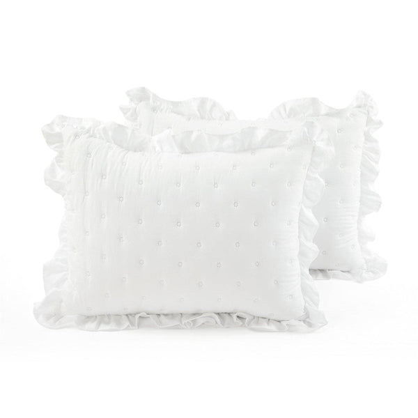 King Size Lightweight White Ruffle Reversible Oversized 3 Piece Quilt Set