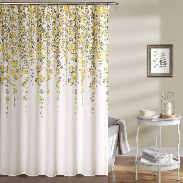 72-inch Off-White Beige Cream Yellow Grey Floral Vines Flowers Shower Curtain