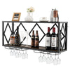Industrial Rustic Brown Wood Metal Wall Mounted Wine Rack Shelf