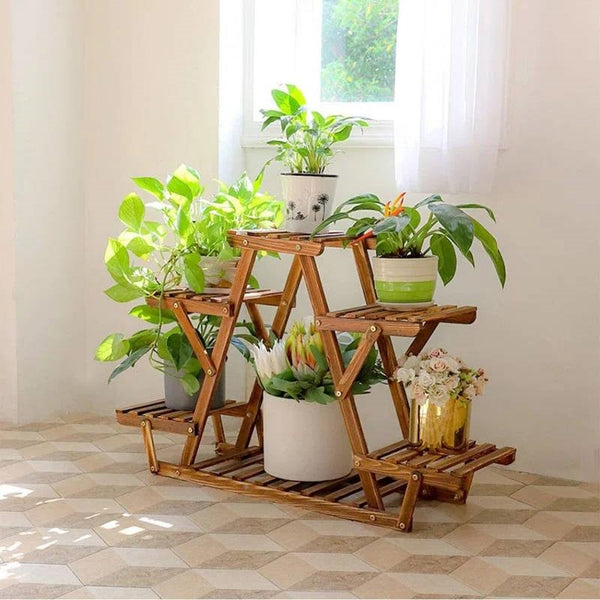 Solid Wood Triangular 6-Shelf Indoor Outdoor Flower Pot Plant Stand