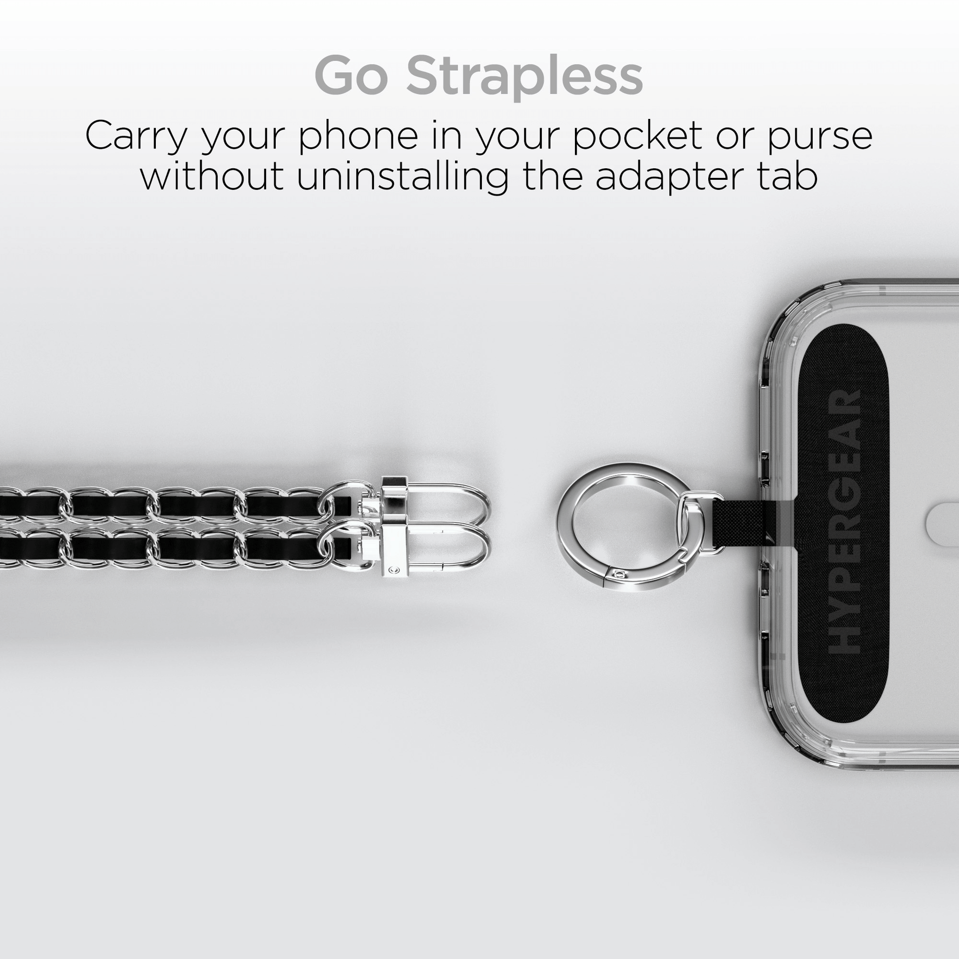 HyperGear TECHcessories Silver Chain with Black Vegan Leather Universal Crossbody Phone Strap