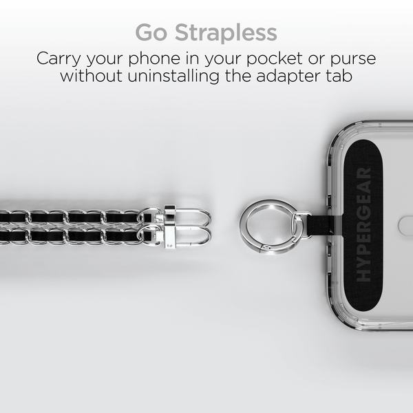 HyperGear TECHcessories Silver Chain with Black Vegan Leather Universal Crossbody Phone Strap