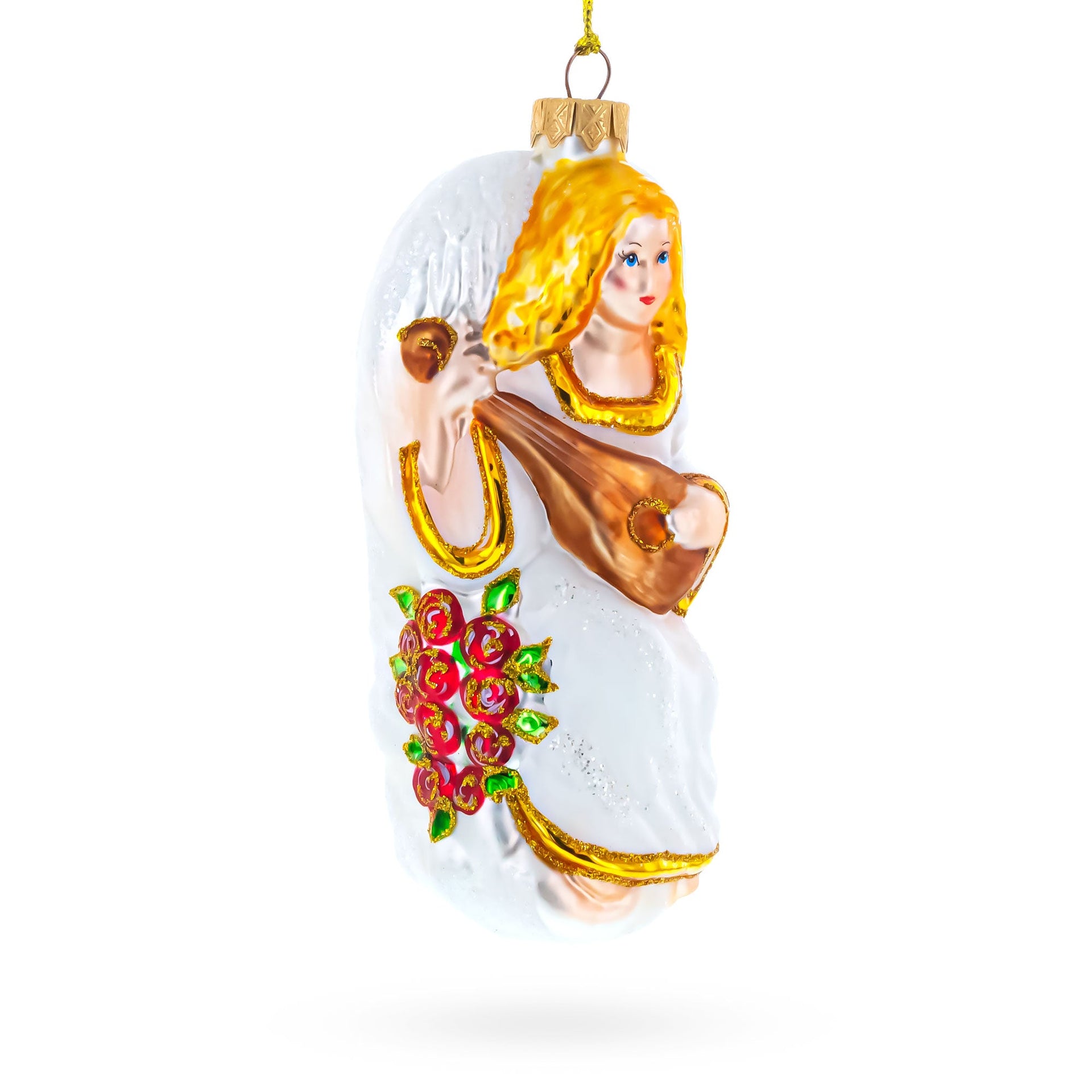 Guardian Angel Playing Mandolin Glass Christmas Ornament
