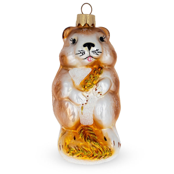 Hamster with Wheat Glass Christmas Ornament