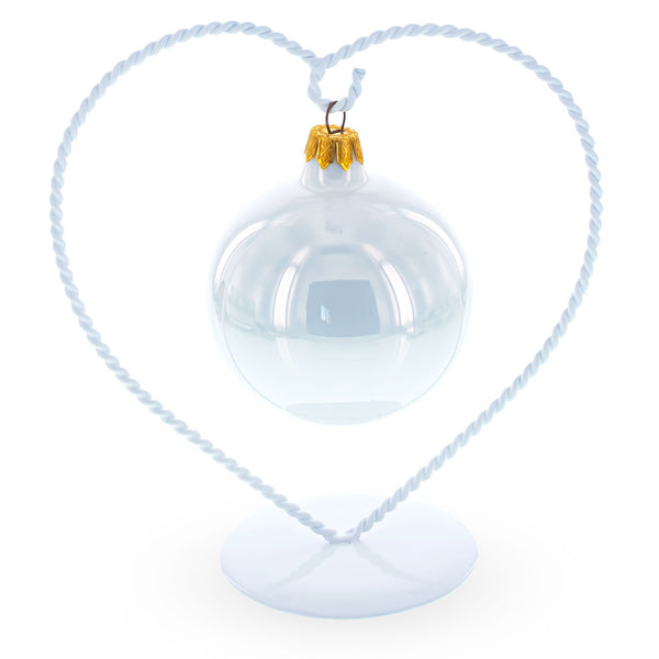 Heart-Shaped Twisted White Painted Metal Ornament Display Stand 6.2 Inches (Poland)
