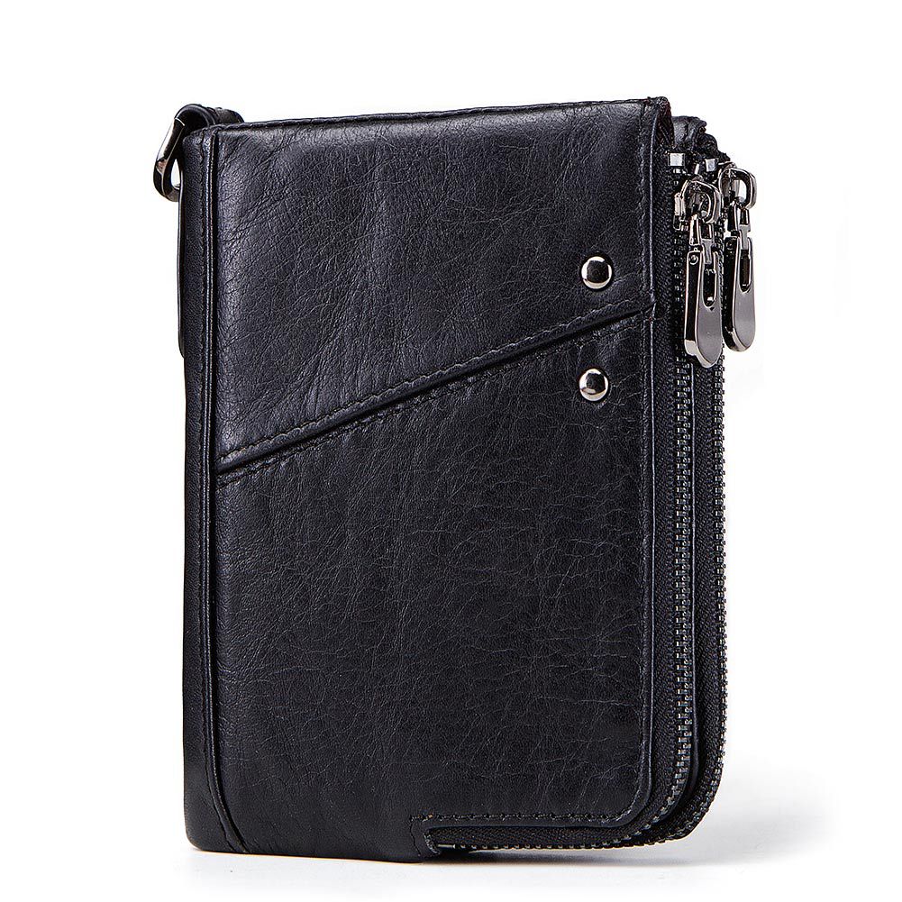 Anti-Theft Brush RFID Genuine Leather Men's Wallet Multifunctional Double Zipper Vertical Wallet Fashion Casual Coin Purse