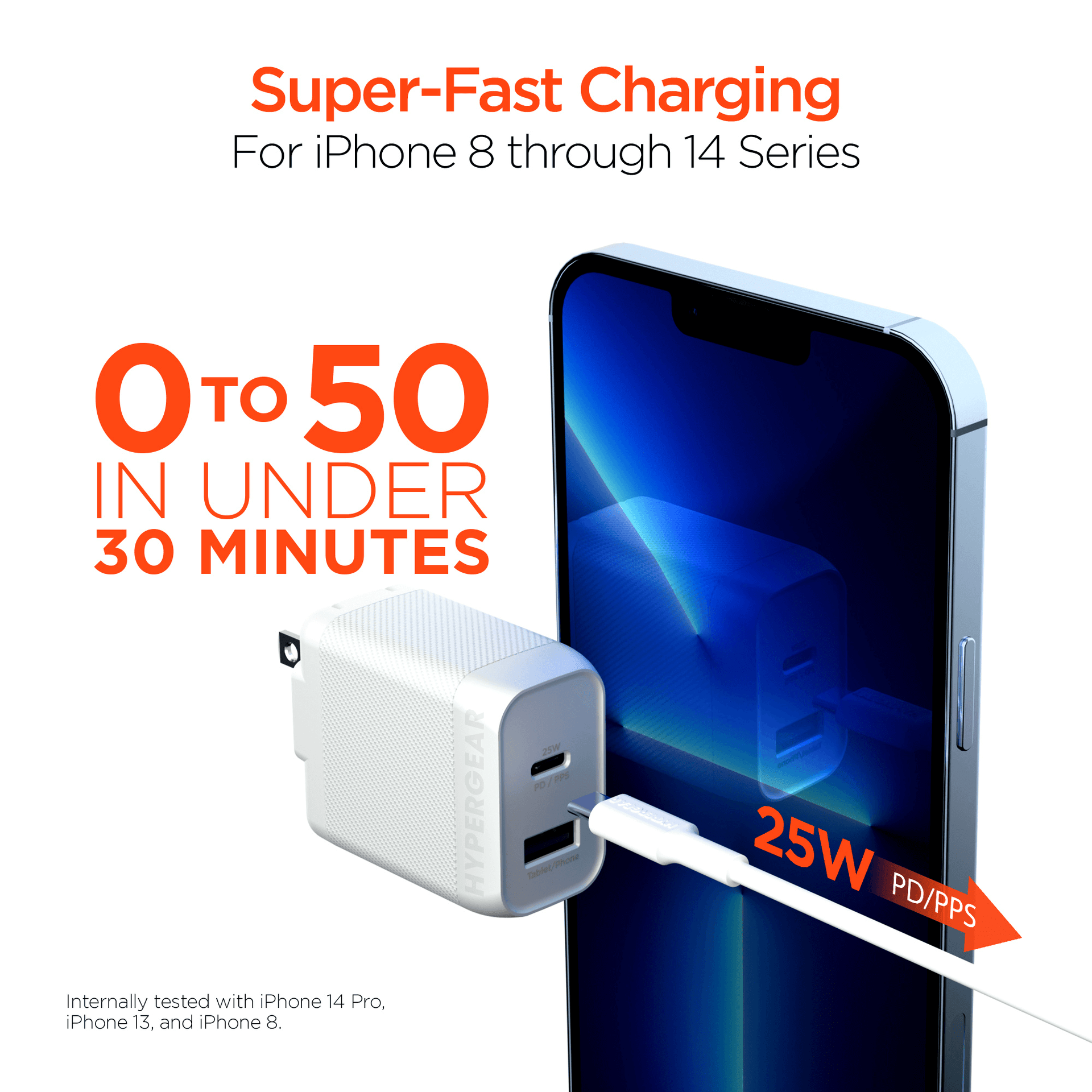 HyperGear SpeedBoost 25W USB-C PD + 12W USB Fast Wall Charger with PPS and 6ft MFi Lightning Cable