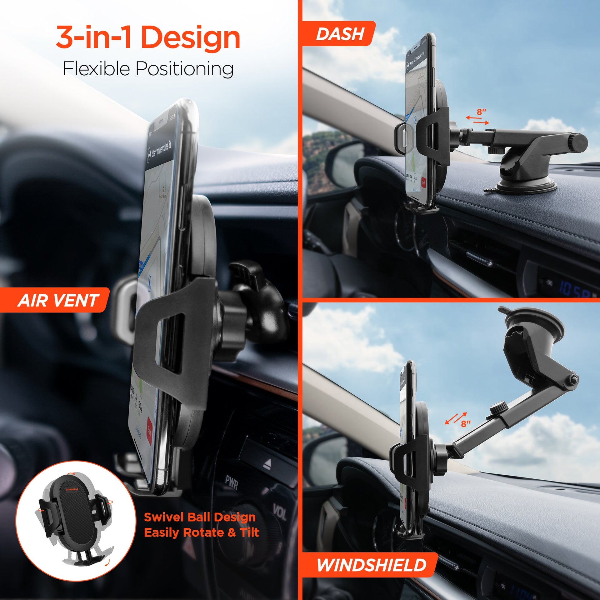 HyperGear 3-in-1 Phone Mount Kit Black (15289-HYP)