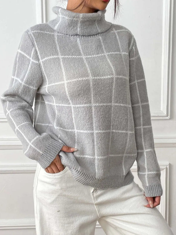 Bottom layer shirt contrasting plaid high neck sweater top