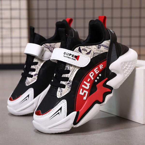Boys' sports shoes with waterproof leather surface and anti slip soft sole for students
