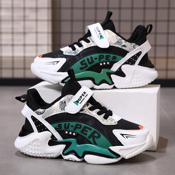 Boys' sports shoes with waterproof leather surface and anti slip soft sole for students