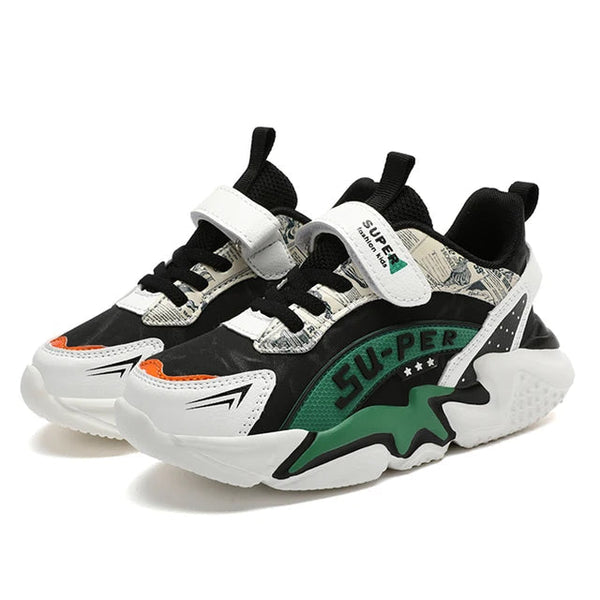 Boys' sports shoes with waterproof leather surface and anti slip soft sole for students