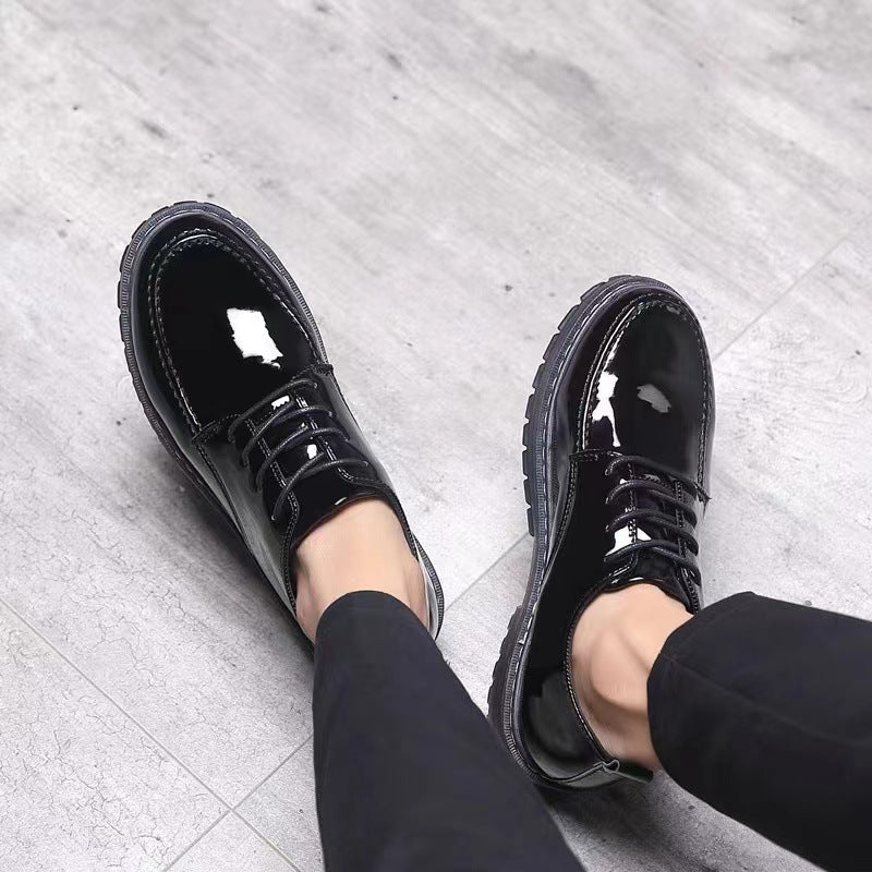 Bright leather casual leather shoes, men's business formal wear, British men's shoes, youth trend, versatile, thick soled, height increasing small leather shoes