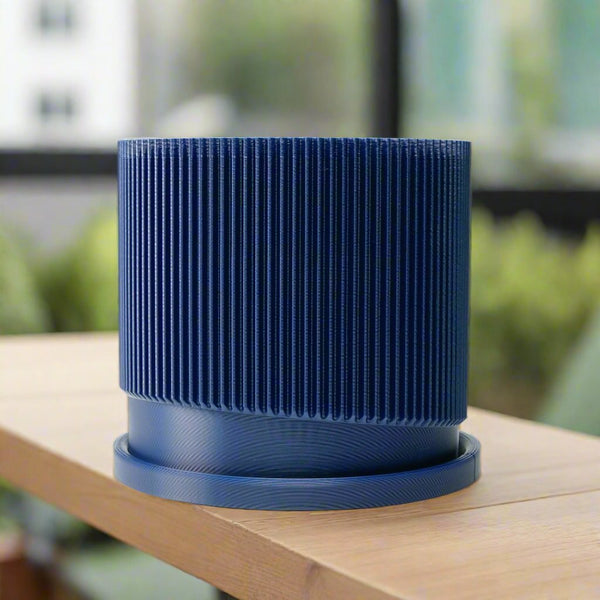 Mid-Century Ribbed Planter with Drainage and Saucer in Multiple Colors, 3D Printed Planter with Unique Modern Design, Lightweight, Wave