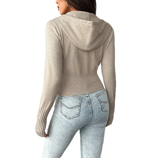 Casual simple solid color long sleeved sweatshirt jacket