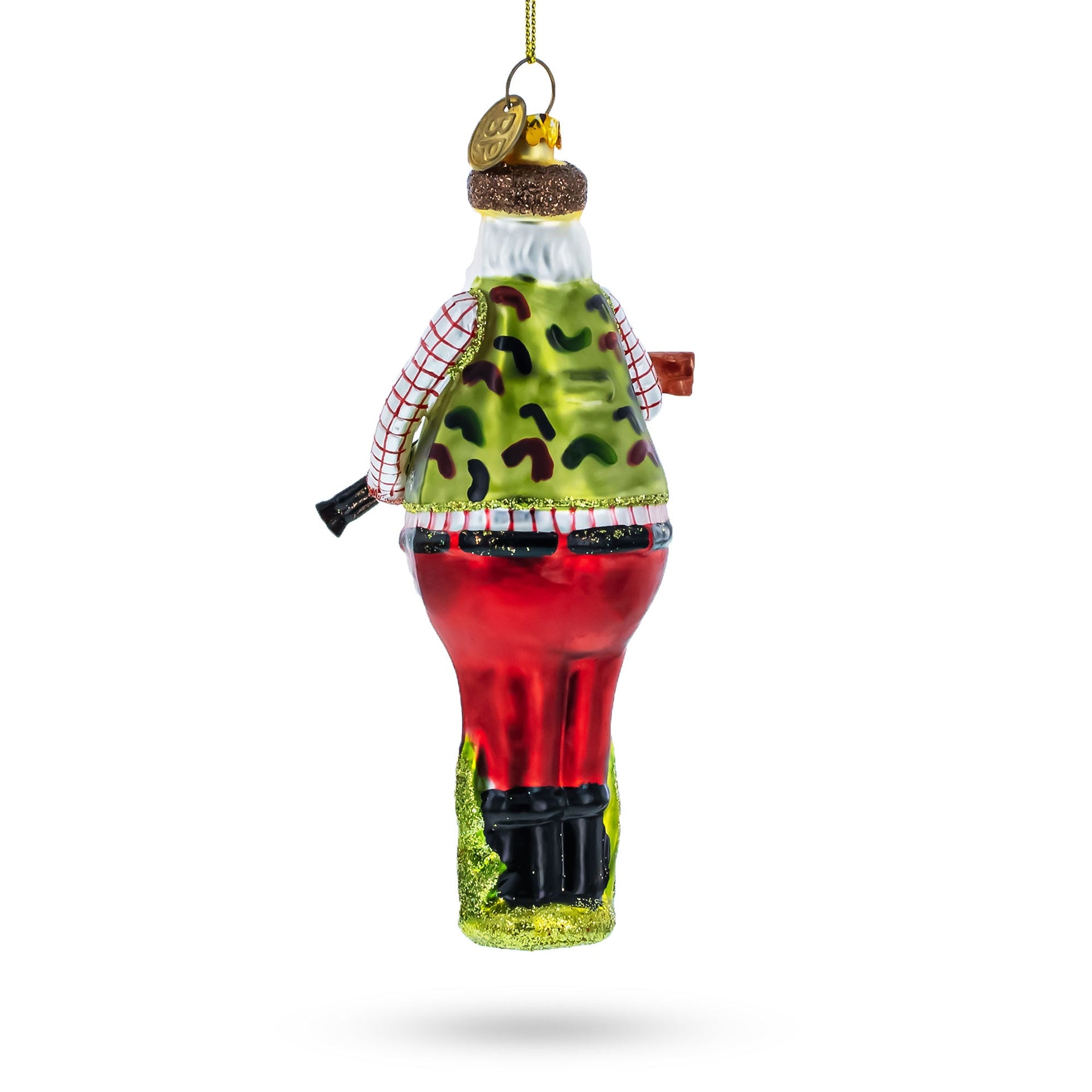 Hunter Santa Glass Christmas Ornament