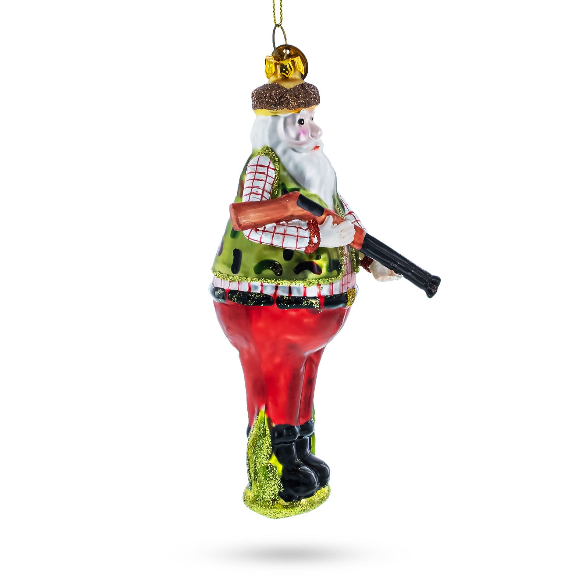 Hunter Santa Glass Christmas Ornament