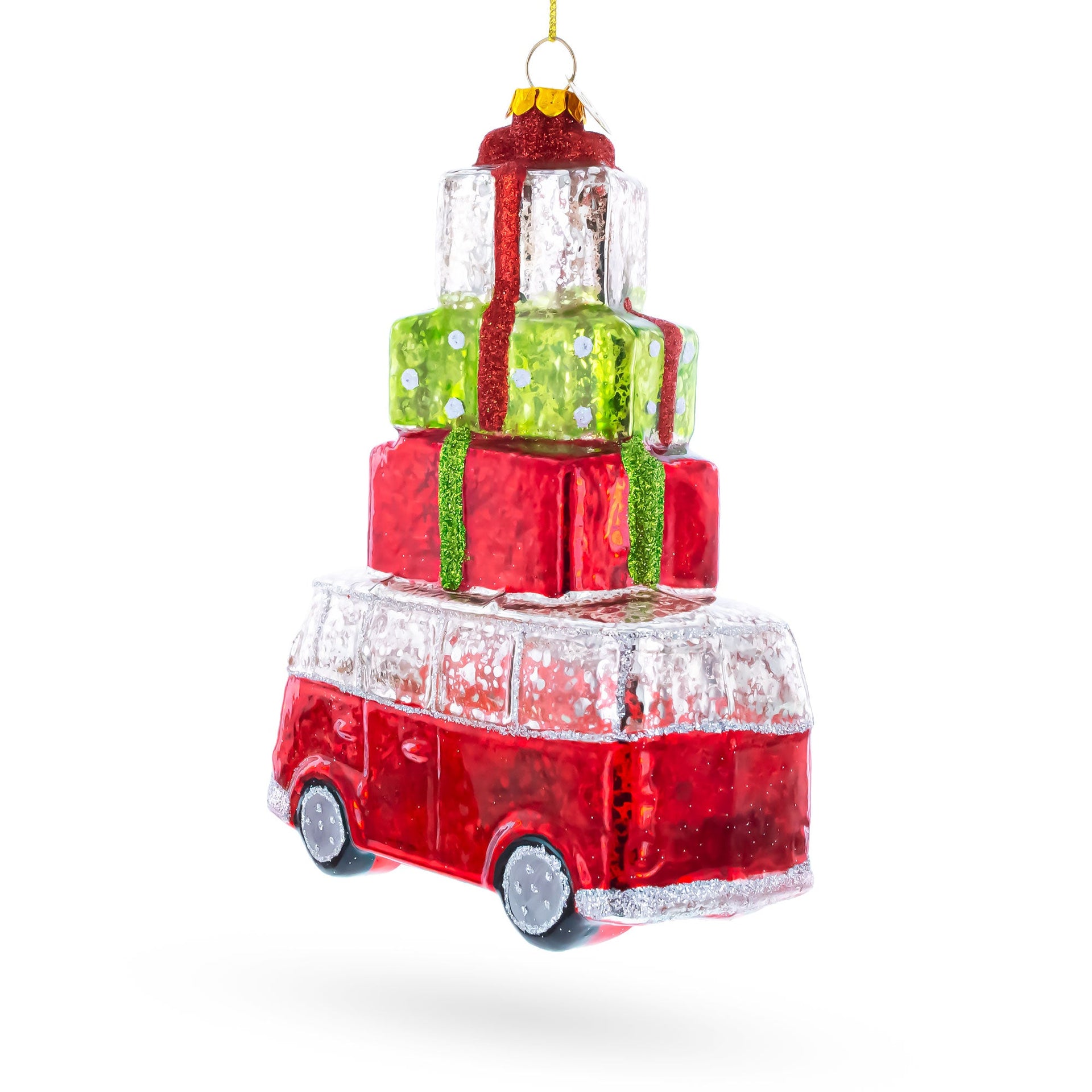 Hippie's Retro Bus Glass Christmas Ornament