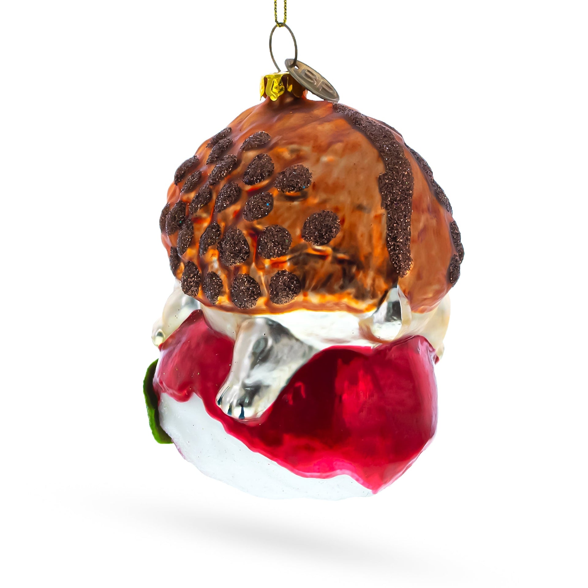 Hedgehog Savoring a Red Apple Glass Christmas Ornament