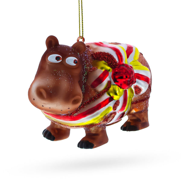Hippo Glass Christmas Ornament