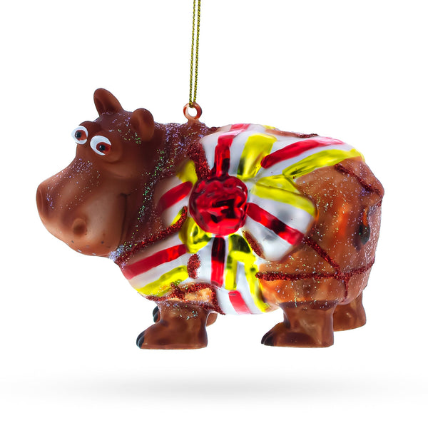 Hippo Glass Christmas Ornament