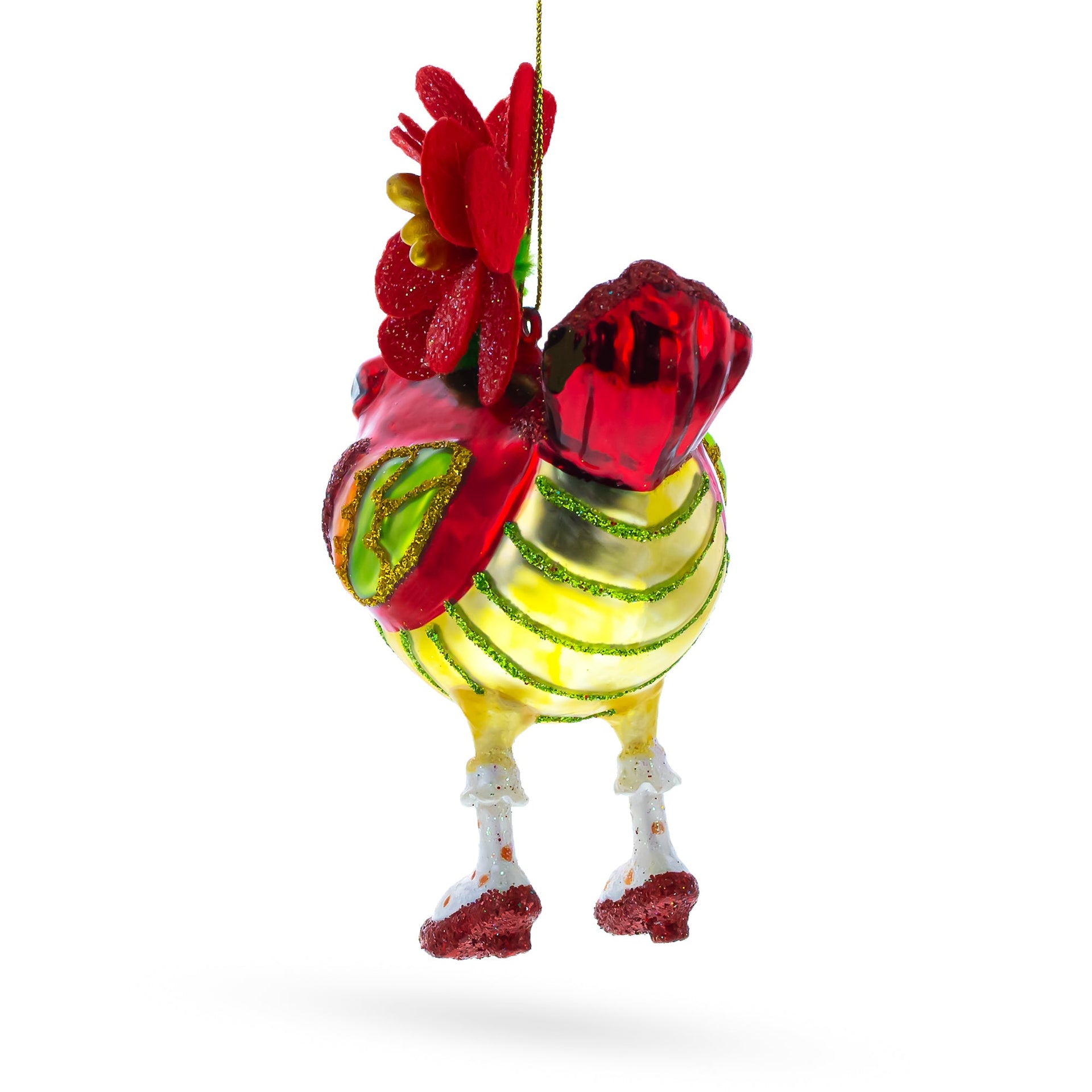 Hen Adorned with a Hat Glass Christmas Ornament