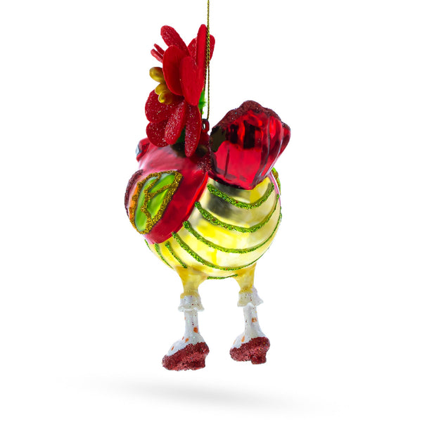 Hen Adorned with a Hat Glass Christmas Ornament
