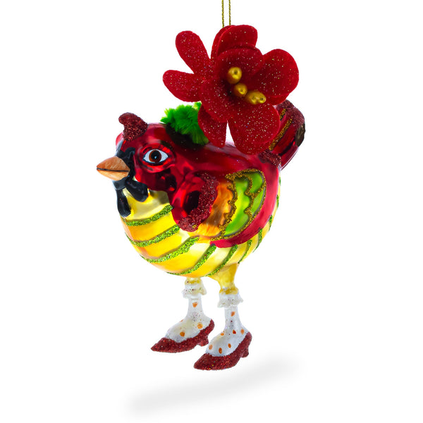 Hen Adorned with a Hat Glass Christmas Ornament