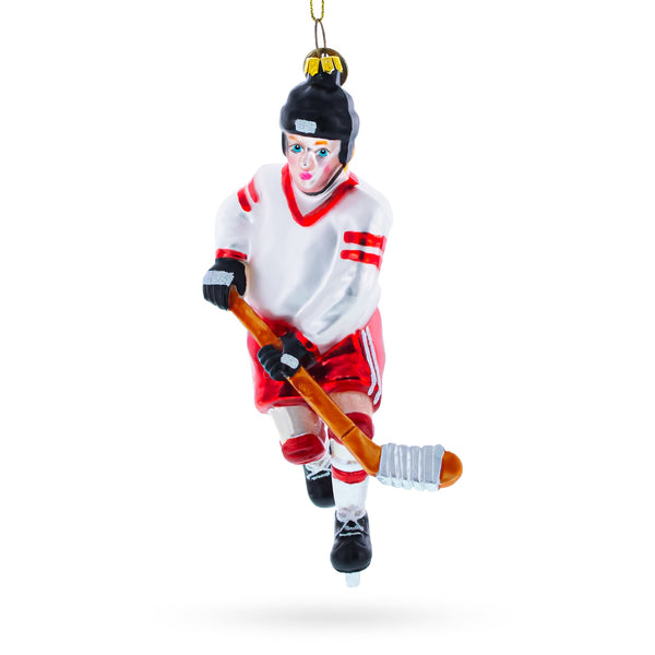 Hockey Player Glass Christmas Ornament