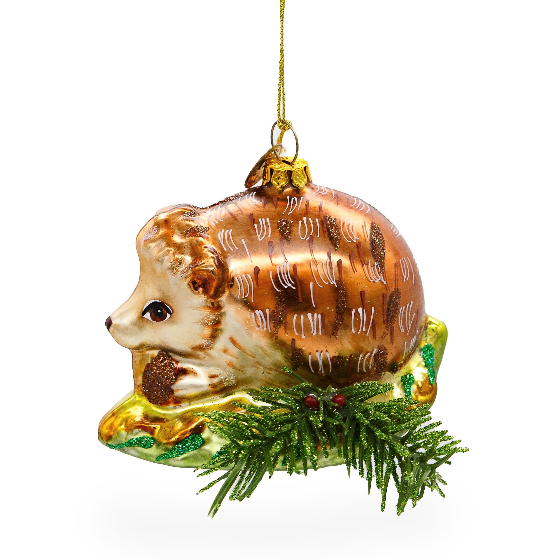 Hedgehog on Grass Glass Christmas Ornament